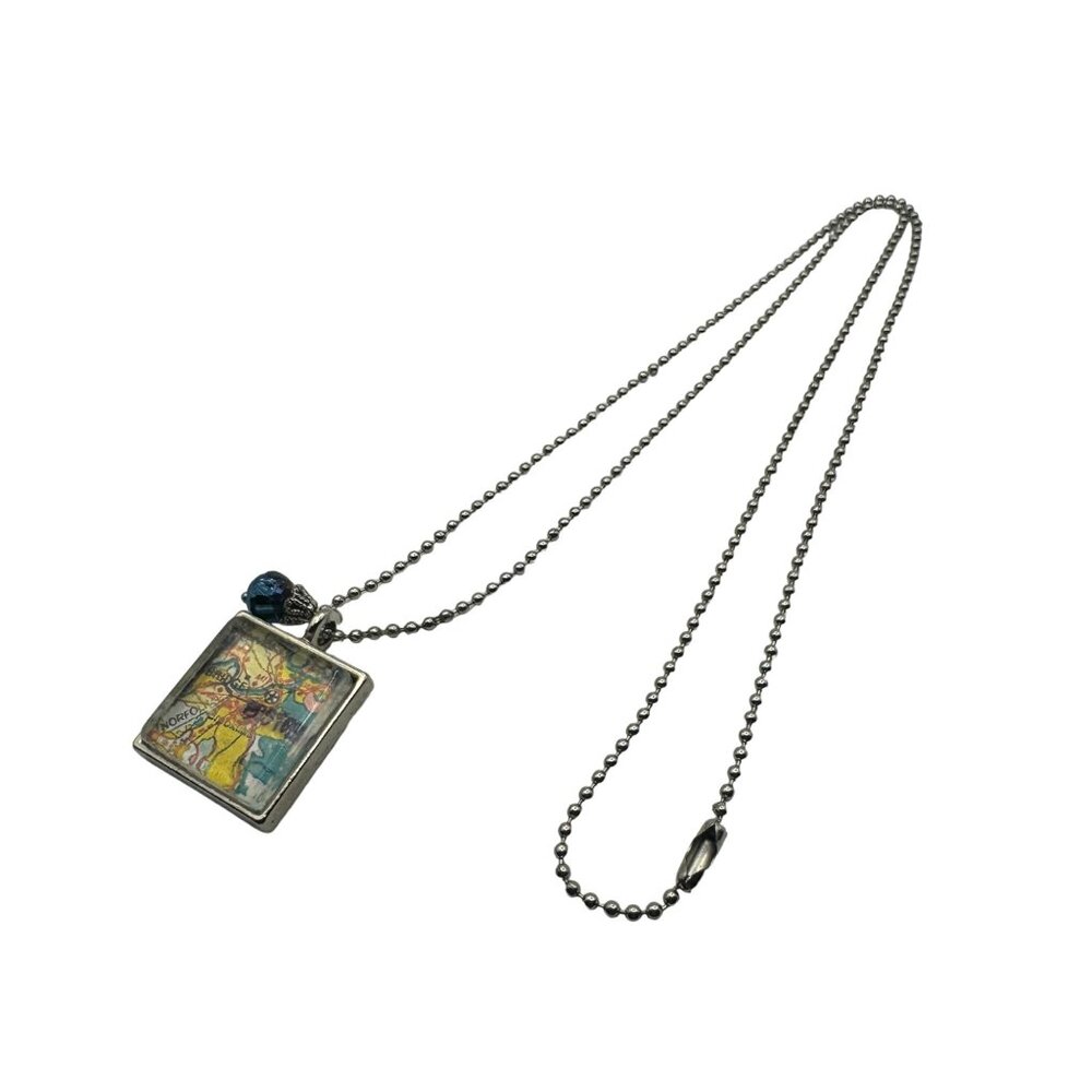 Vintage-Style Map Pendant Necklace With Blue Bead Accent Boston - Picture 3 of 3